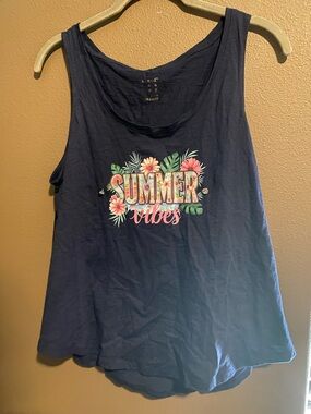 Hand crafted Summer Vibes Navy Floral Graphic Tank Top